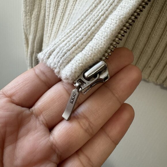 Vintage 90s Ralph Lauren Sweater Womens Sz L Full Zip Off White Mock Neck Ribbed - Picture 6 of 15